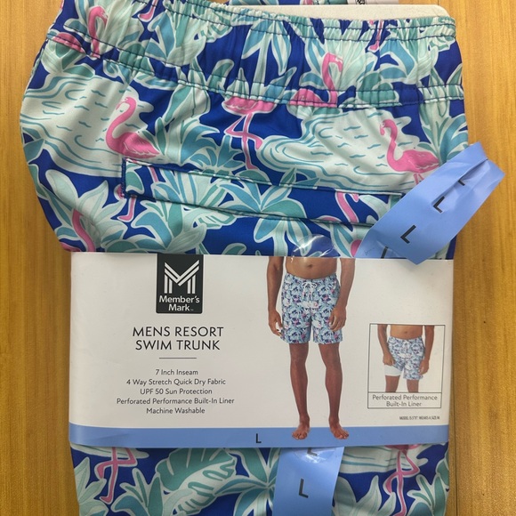 Member's Mark Men's 4-Way Stretch UPF 50 Flamingo Flow Resort Swim Trunk Large - Picture 1 of 7
